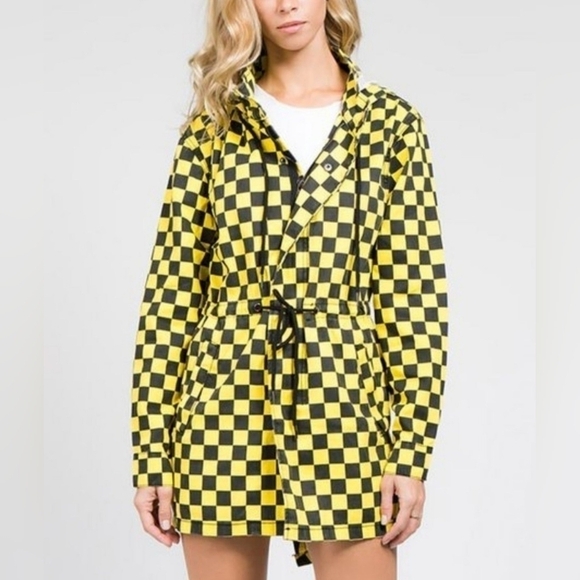 American Bazi Jackets & Blazers - American Bazi Black & Yellow Check Hooded Anorak Edgy Size S Jacket Coat Winter